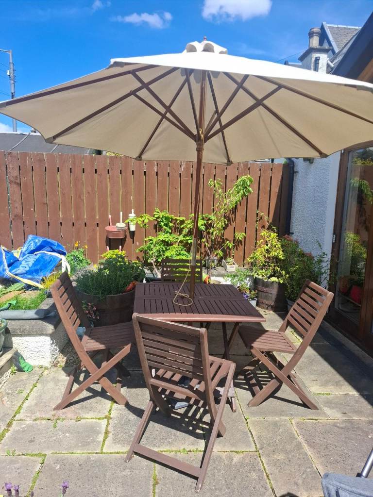 Teak Patio Folding Dining Set (Parasol not included)