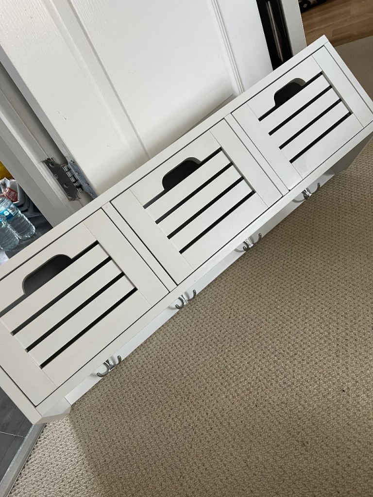 Wall Coat Rack Storage Cabinet Unit with 3 Drawers 4 Hooks