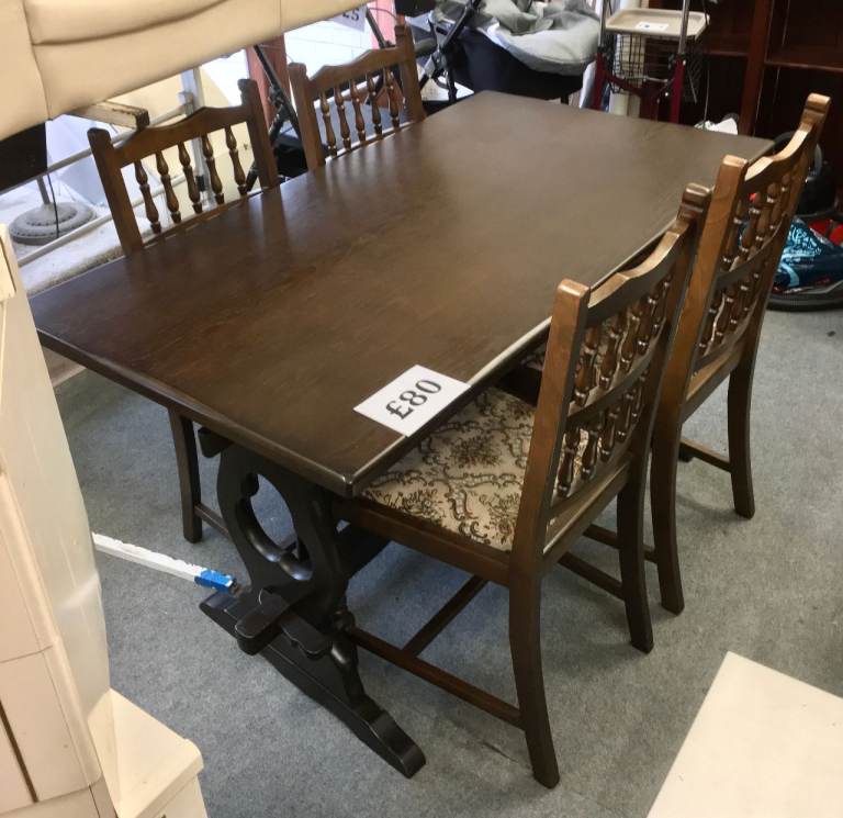 Solid Wood Table & 4 Chairs / L136cm x W75cm