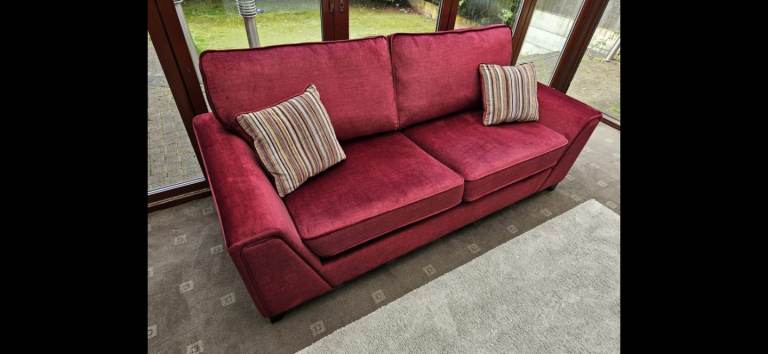 Brand New Sweet Dreams®️ Lancaster Standard Ruby Red Fabric 3 Seater Sofa RRP £1199