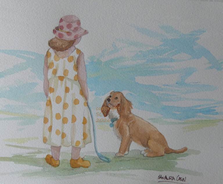 Original Watercolour Painting - Walking the Dog Working Cocker Spaniel