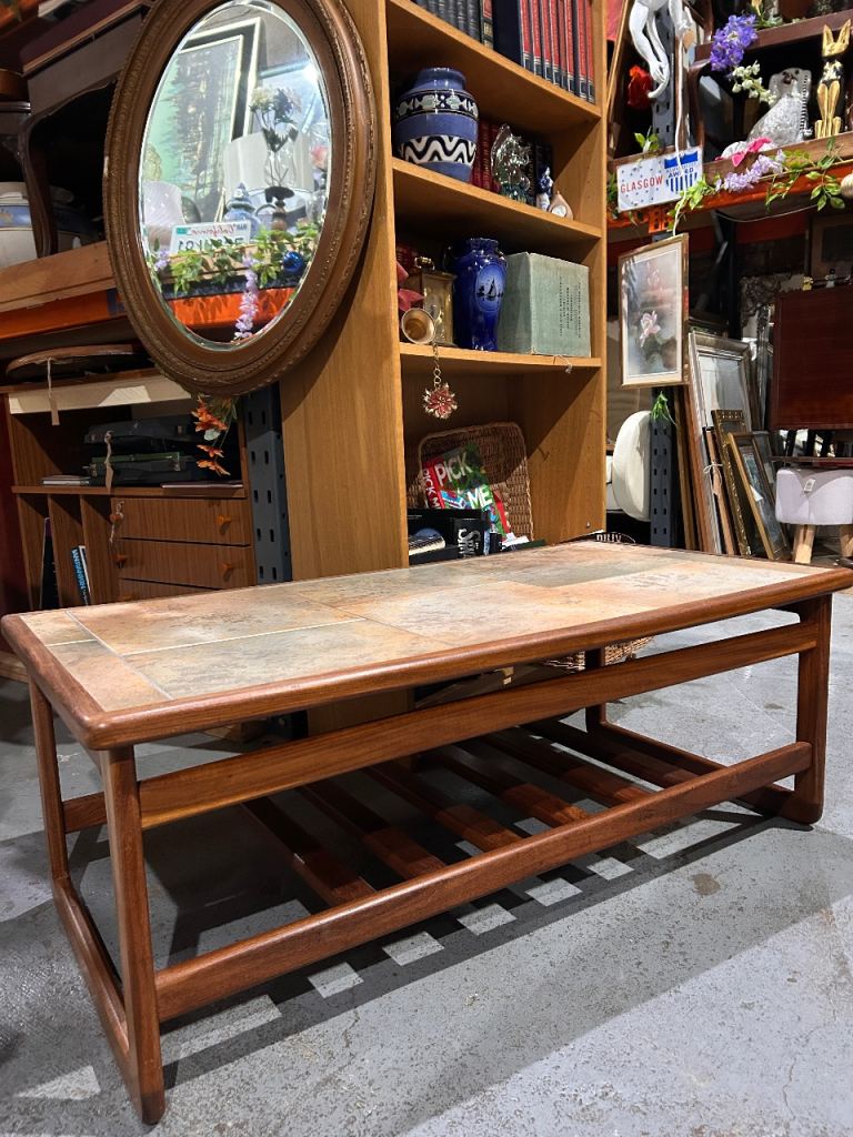 Mid Century Danish Teak Tiled Top Rectangular Coffee Table 