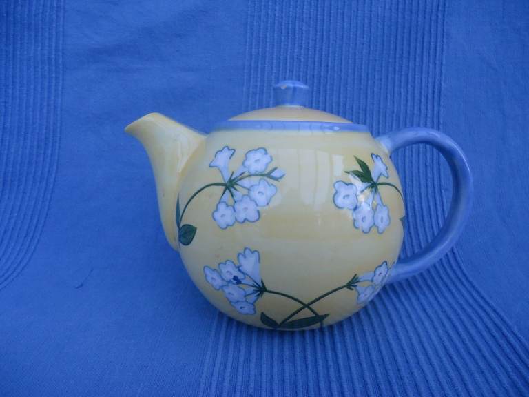 Vintage Yellow and blue floral teapot 
