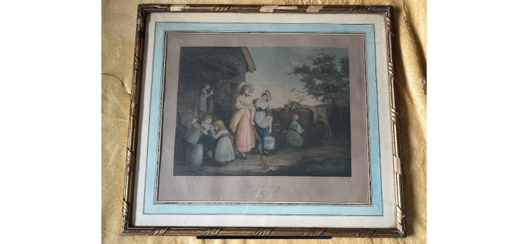 Antique 1800s Engraving W Hamilton The Morning Gesso Frame