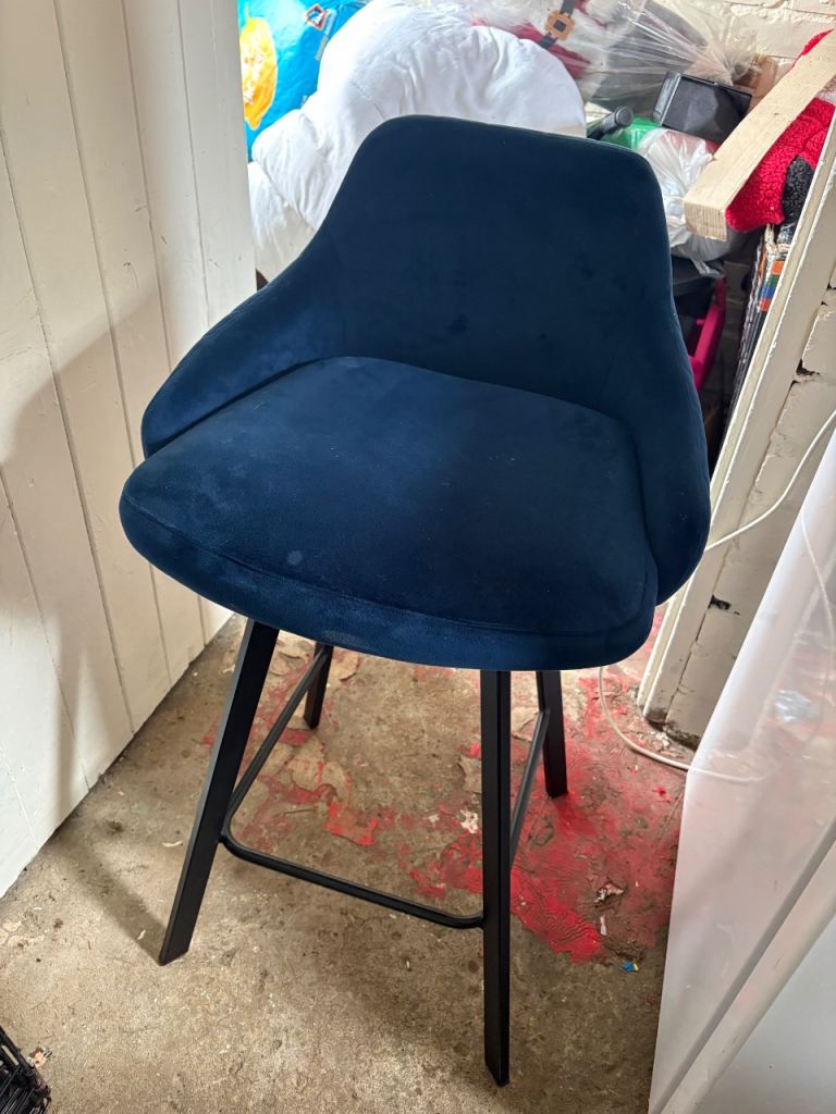 One Blue Velvet Bar Stool – Almost New Condition