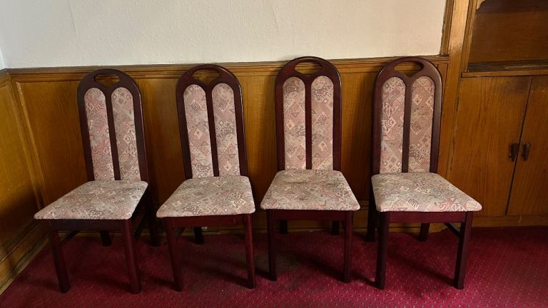 Set of 4 Wooden Dining Chairs with Patterned Fabric Seats