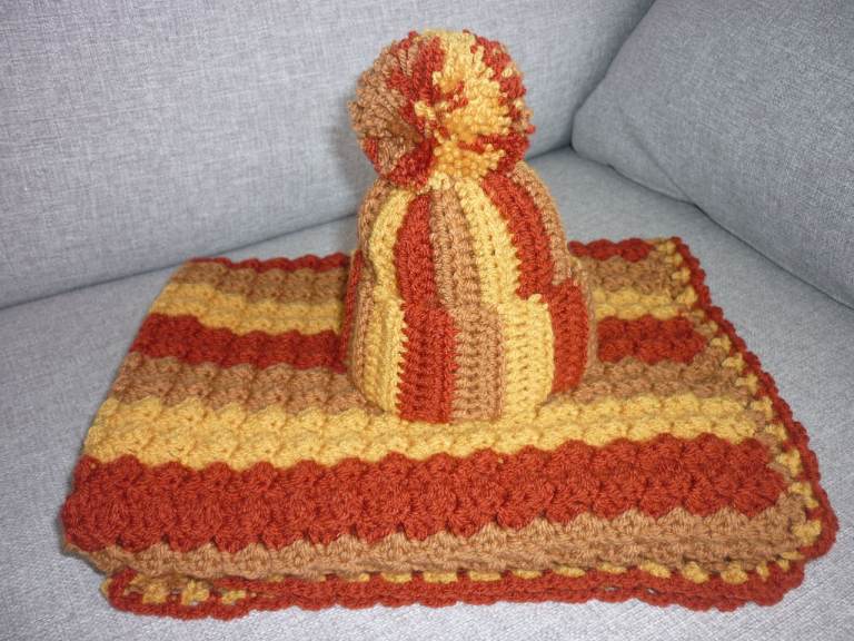 Handmade Crochet Baby Blanket & Hat Set – New