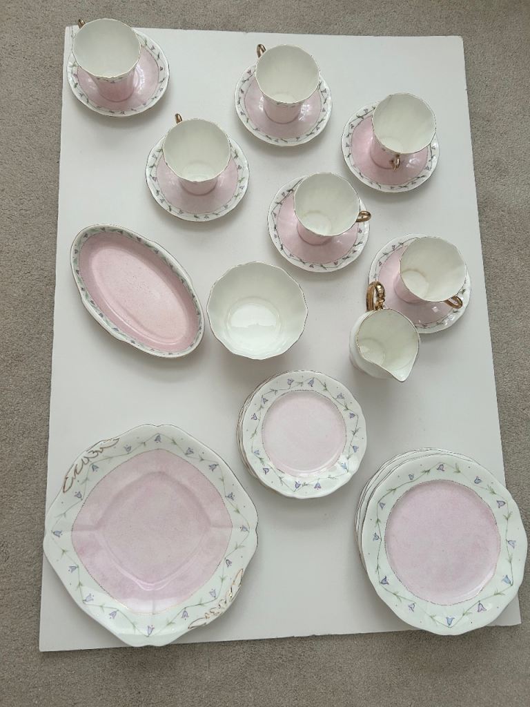 Beautiful Vintage English hand-painted tea set (52 piece) by A Bailey c1945–1955