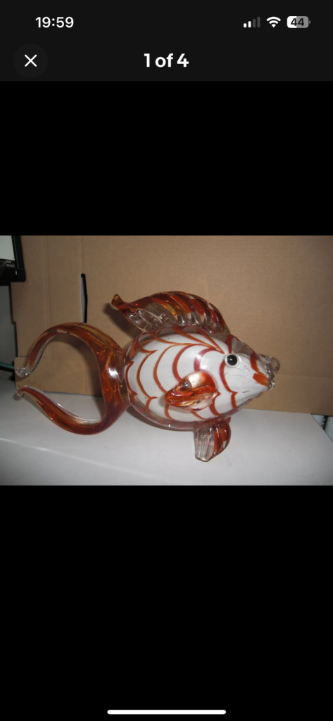 Rare Vintage Large Murano Sommerso Glass Striped Red Angel Fish Ornament VGC