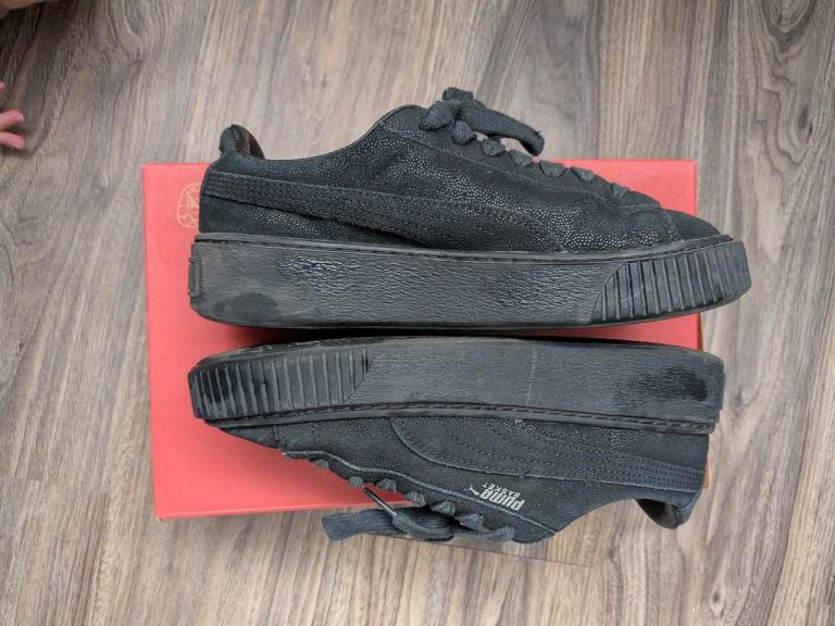 Puma Basket Platform Trainers – Black/Glitter, Good Condition