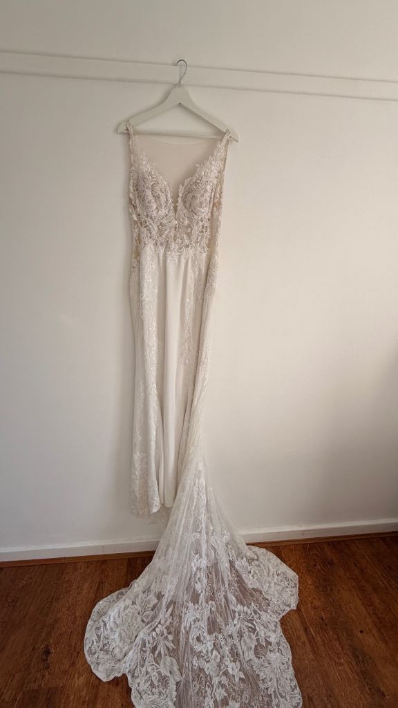 Ivory Lace Fit-and-Flare Wedding Dress with Illusion Back