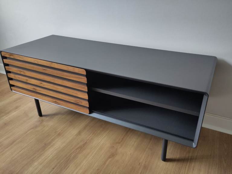 Modern Grey TV Unit with Wooden Slats – As Good As New