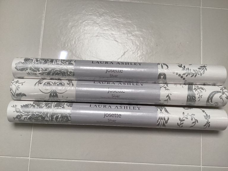 Laura Ashley Josette, White and Silver Grey. 3 Rolls, matching codes