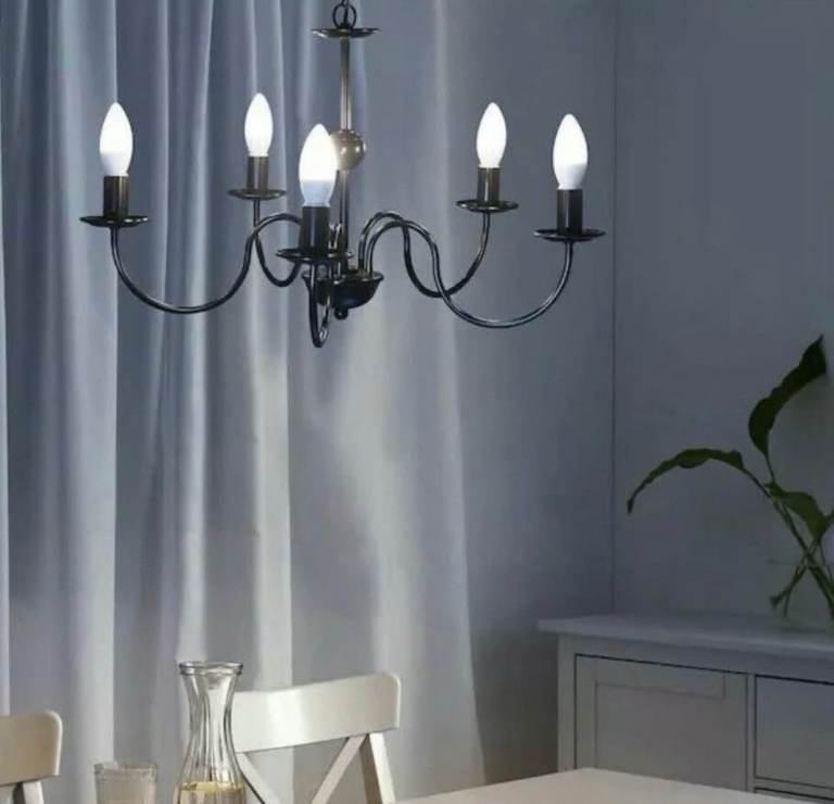 IKEA DOTORP 5-Arm Chandelier ceiling light fitting in Black, New