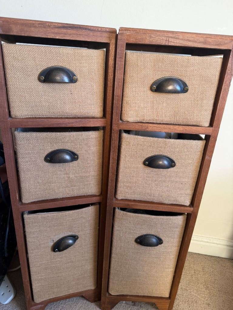 Pair of Wooden Storage Units with Fabric Drawers