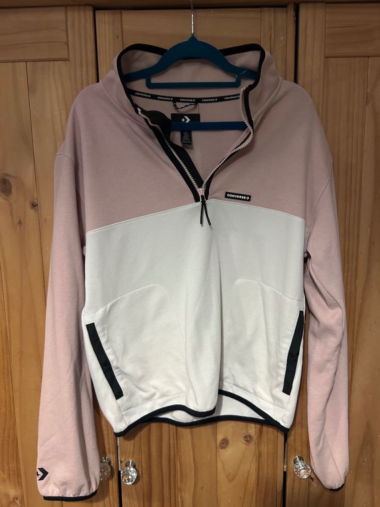 Converse Half-Zip Jumper – Pink/White, Good Condition