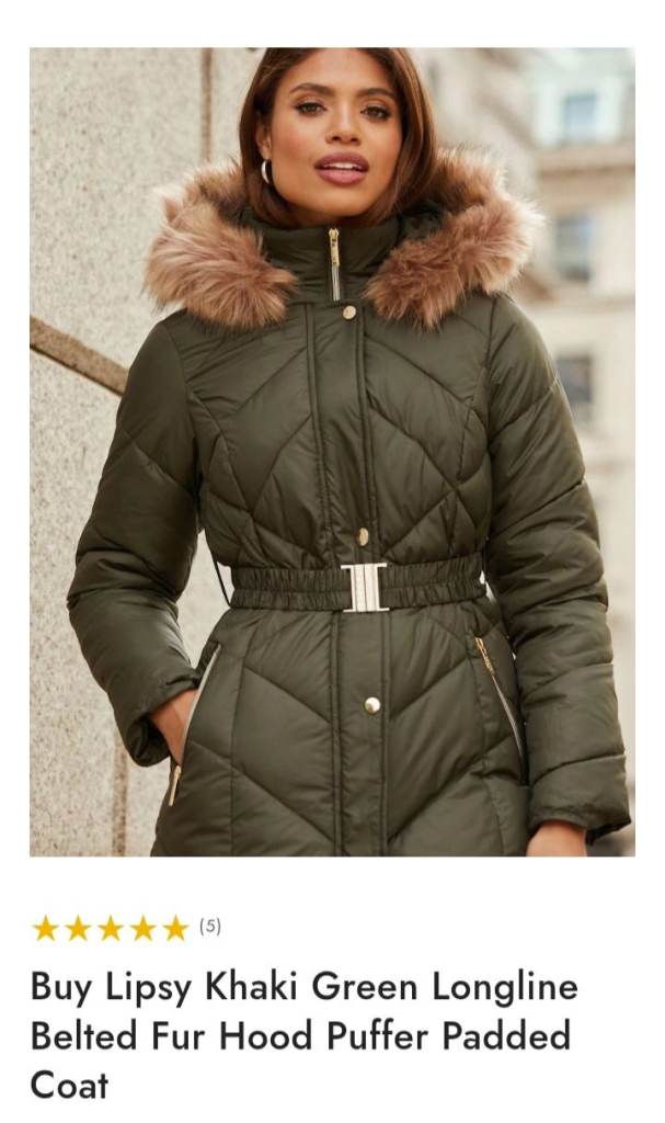 New Lipsy Women's Fur Hood Puffer Padded Jacket - size 10