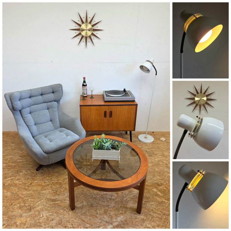 Retro 1970s Swedish Belid 1.4m White Floor Lamp - Mid Century G-Plan Era