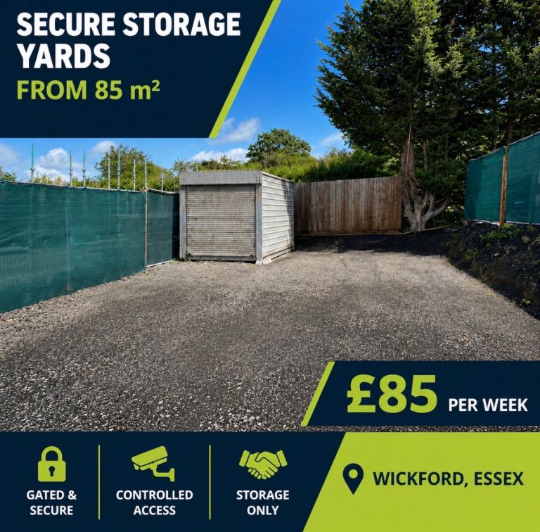 Secure Storage Yards to let  – Wickford – 85m² + 400m² – From £85 per week 