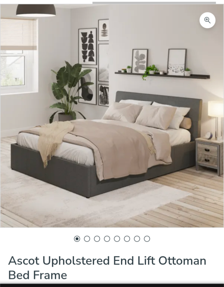 Ascot Upholstered Grey Ottoman Double Bed Frame and mattress