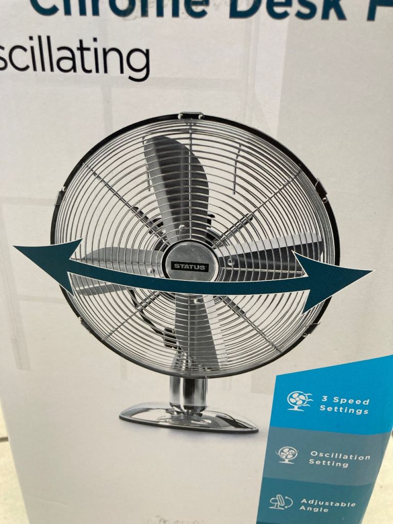 STATUS 12” Chrome Desk Fan – Oscillating | Powerful Cooling Fan
