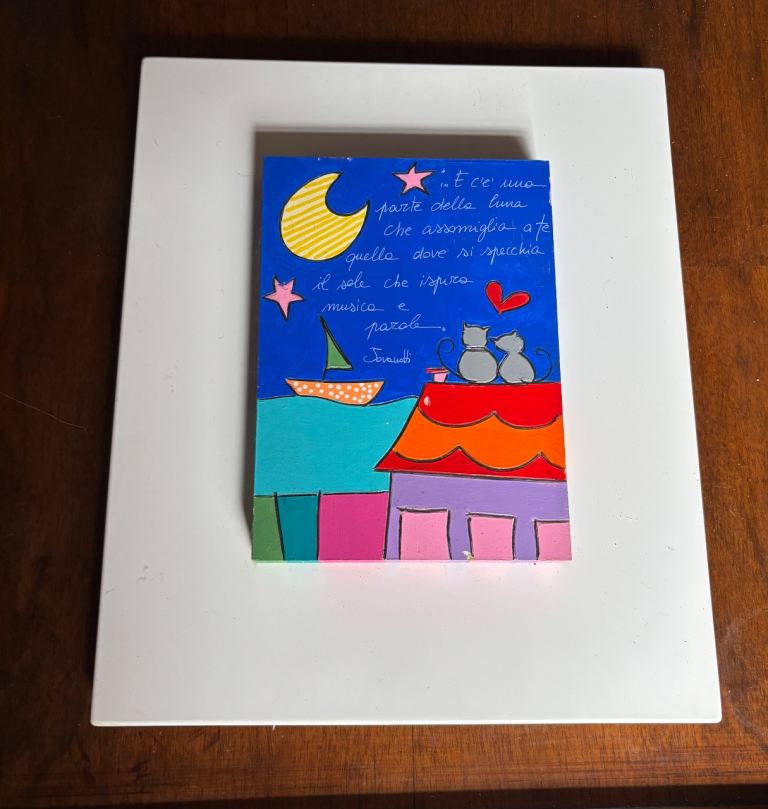 Charming Hand-Painted Wooden Plaque – Good Condition