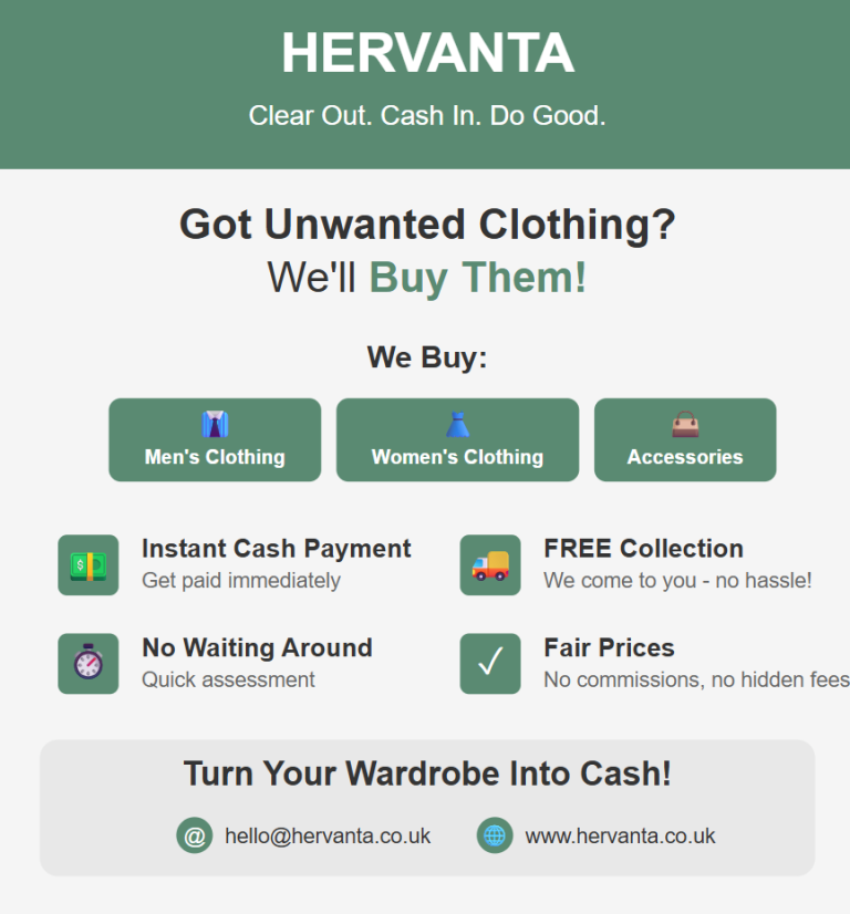 Hervanta : Cash Paid for Unwanted Clothing - Free Collection in Sandbach & Cheshire
