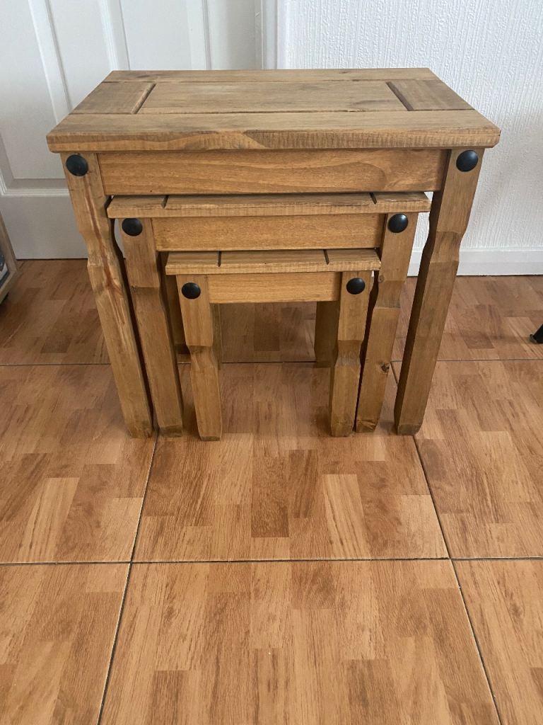 Wooden Nest of Tables – Good Condition, Natural Wood Finish