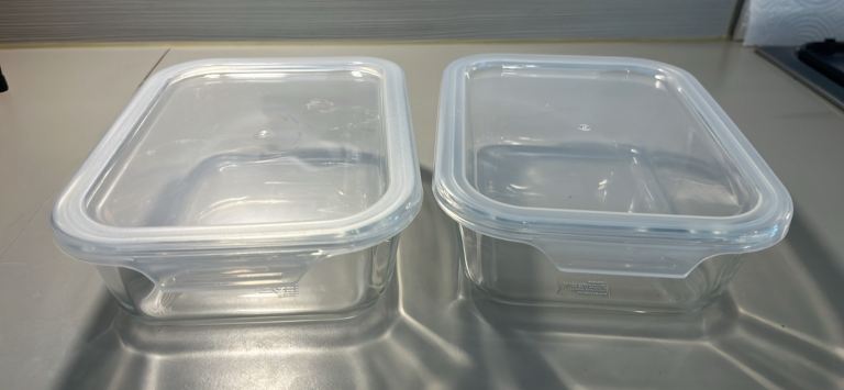 Two Clear Glass Food Storage Containers with Lids