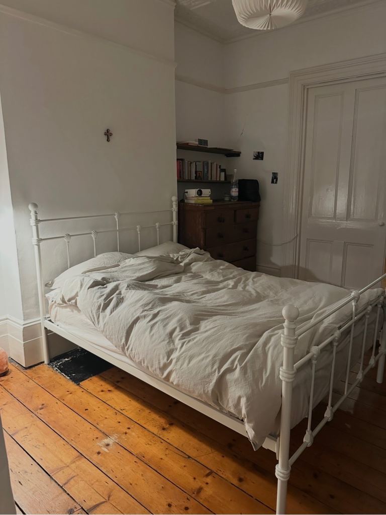 White metal double bed frame 
