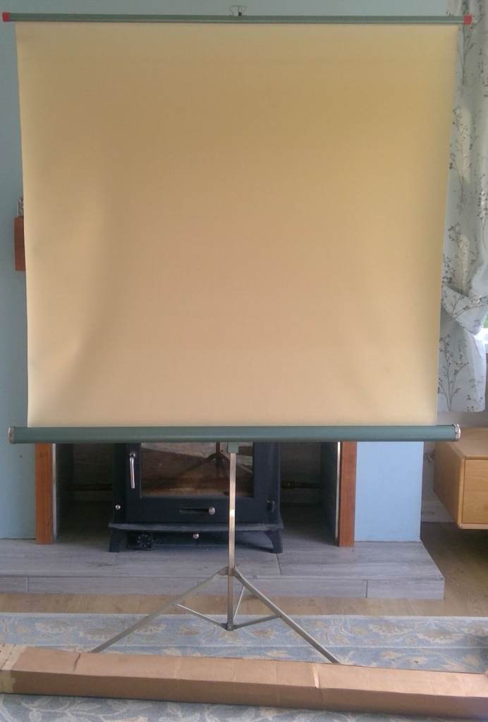 Vintage Projector Screen on Tripod Legs with Original Package Box