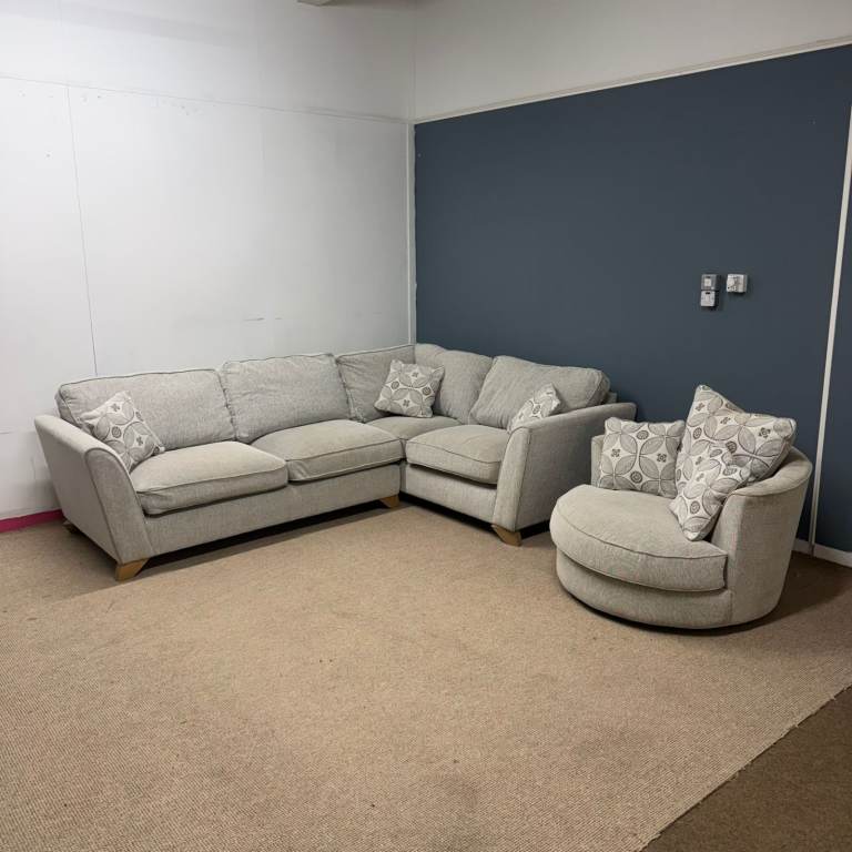 🛋️ Large Grey Corner Sofa & Swivel Chair - FREE DELIVERY 🚚