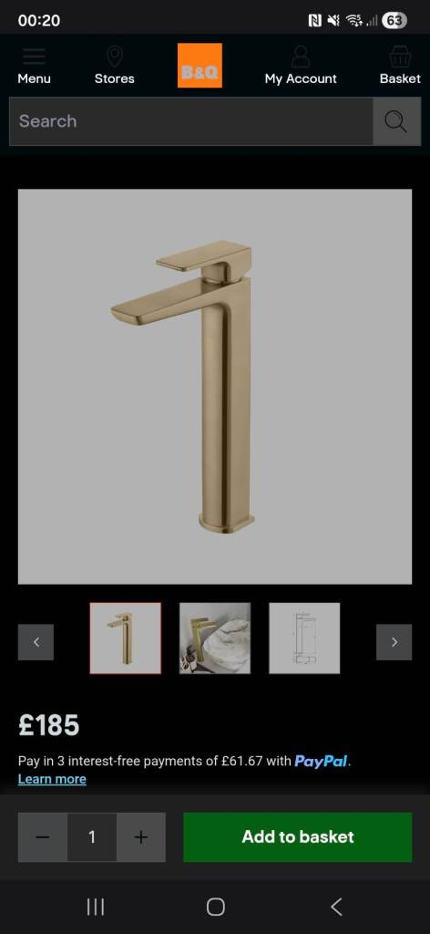 Hoveton Tall Brass Effect Worktop Mono Mixer Tap
