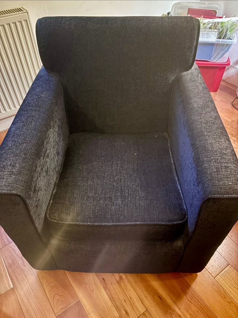 Black Charcoal Fabric Box Armchair