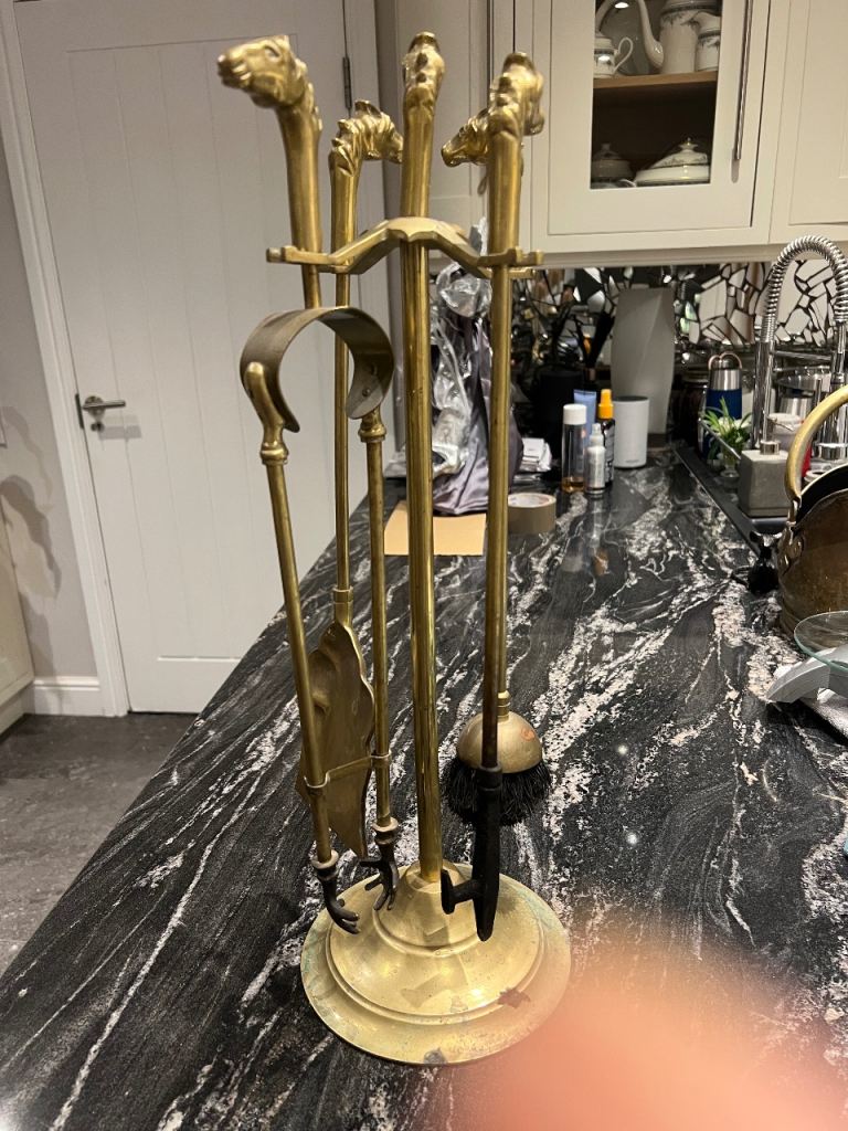 Vintage Brass Fireside Companion Set – Horse Head Design – 21” – Fireplace Tools