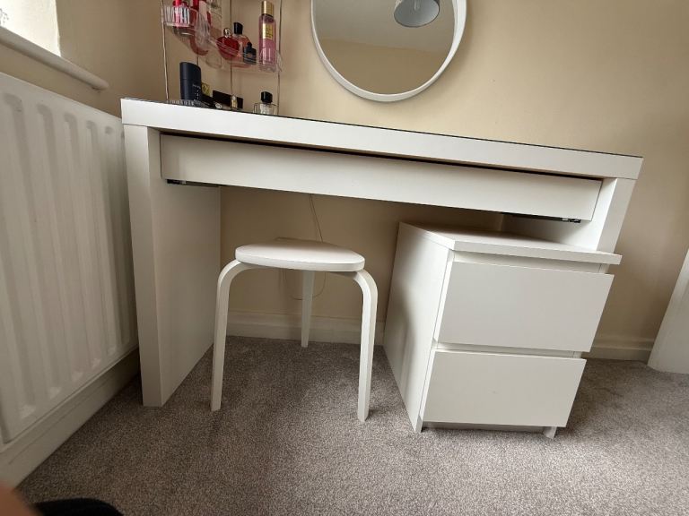 White Dressing Table with Drawer and Stool