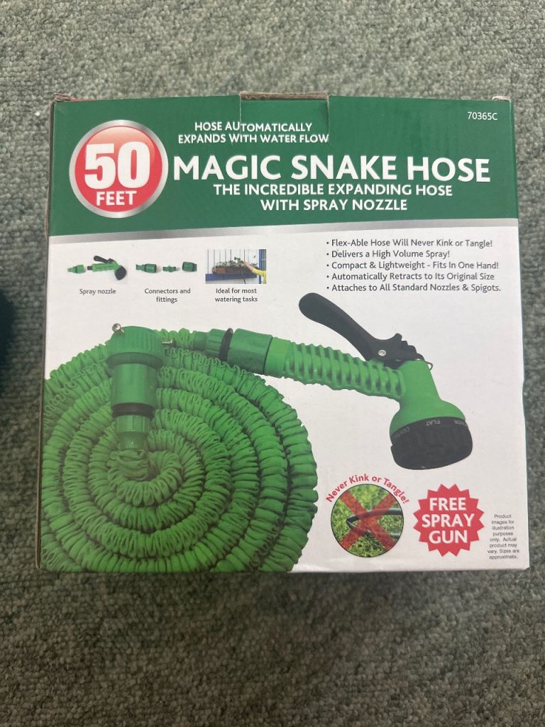 New 50ft Magic Snake Expanding Hose with Spray Nozzl.open box.