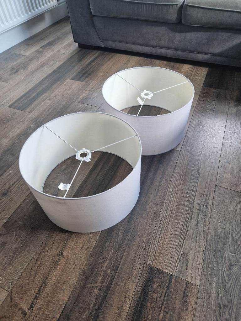 Pair of Grey Fabric Drum Lampshades – Good Condition