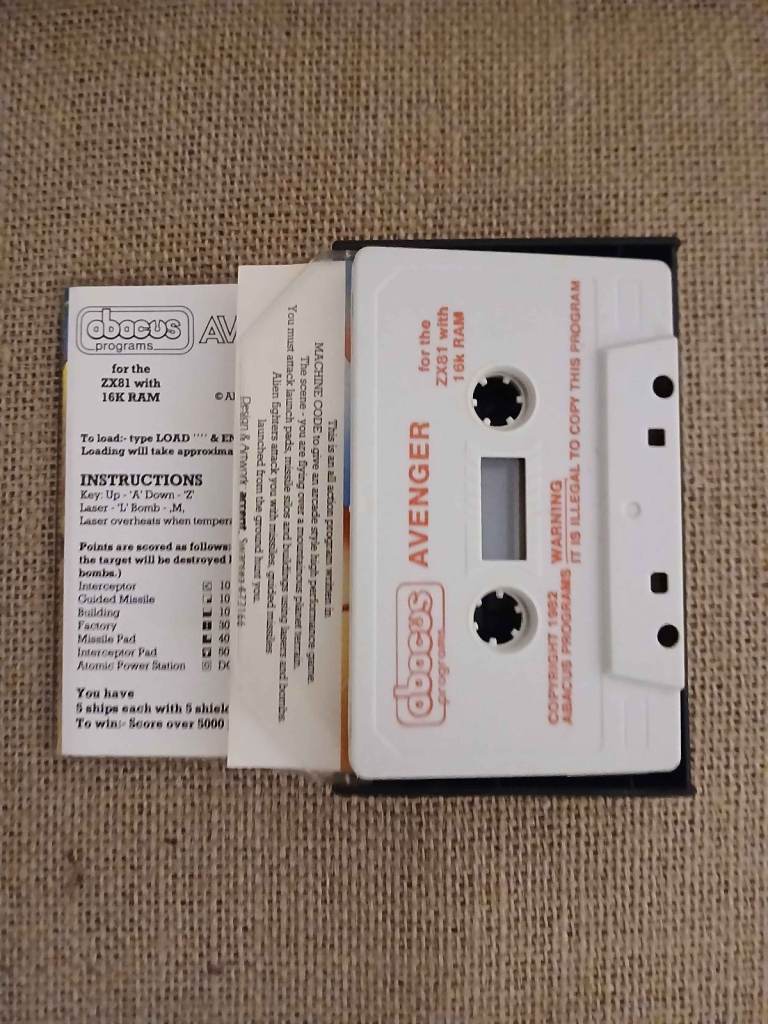 Avenger – ZX Spectrum – Vintage Retro Game – Original Release