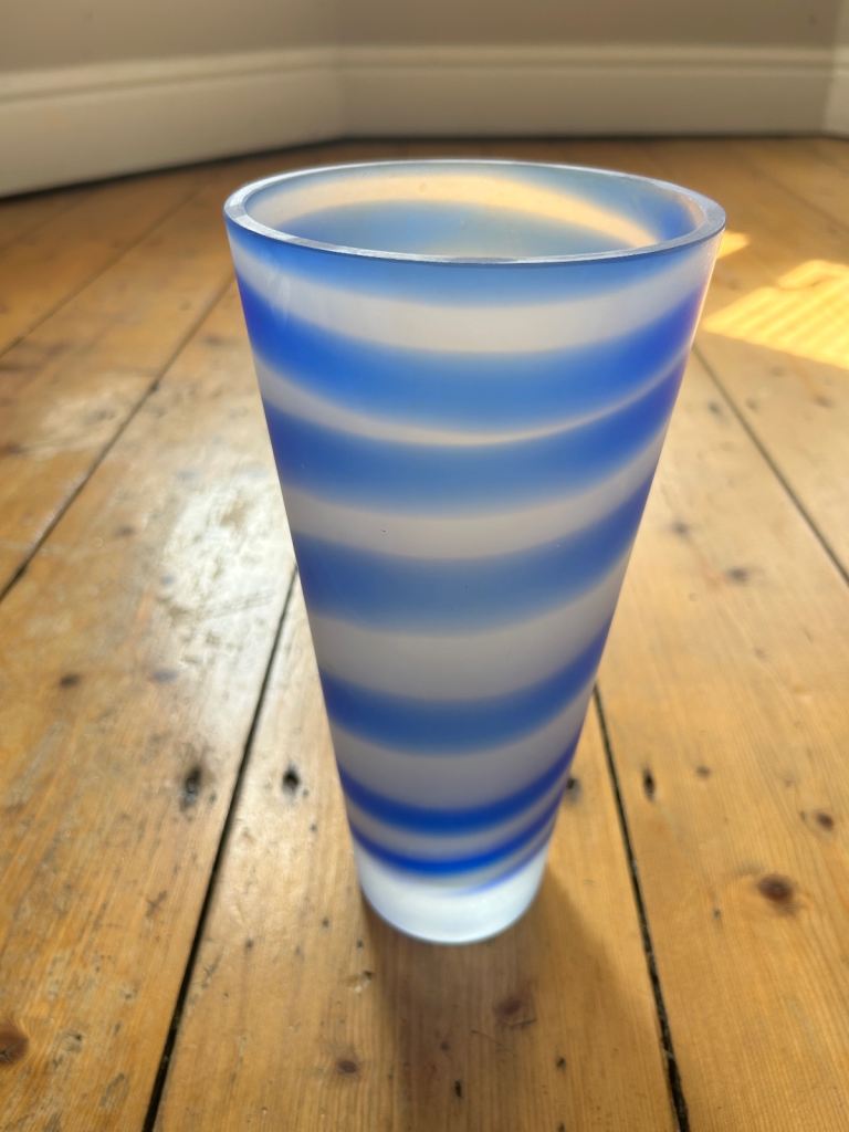Blue frosted glass vase - large