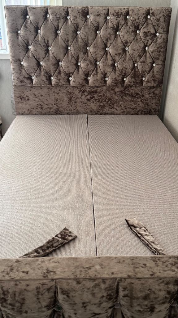Double Velvet Ottoman Bed with Diamante Headboard
