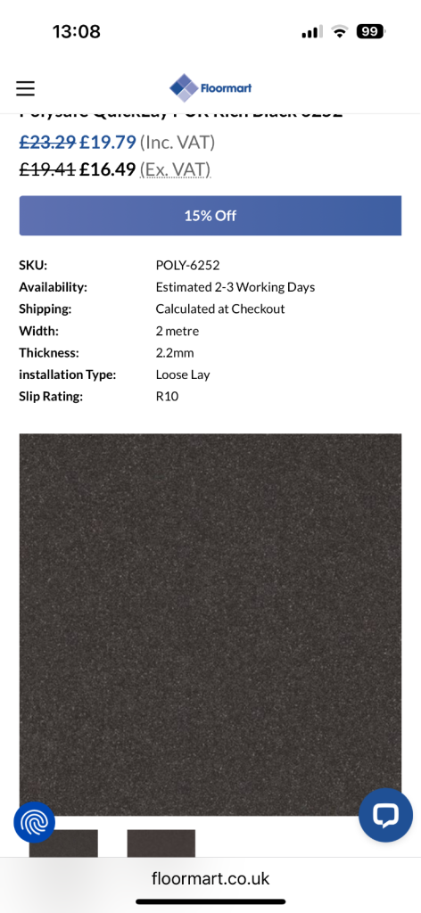 Safety vinyl flooring 40 m2 black :£400 Ono 
