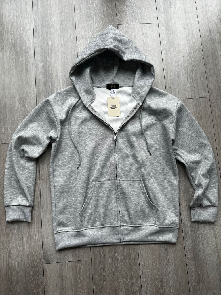 corteiz grey zip up hoodie