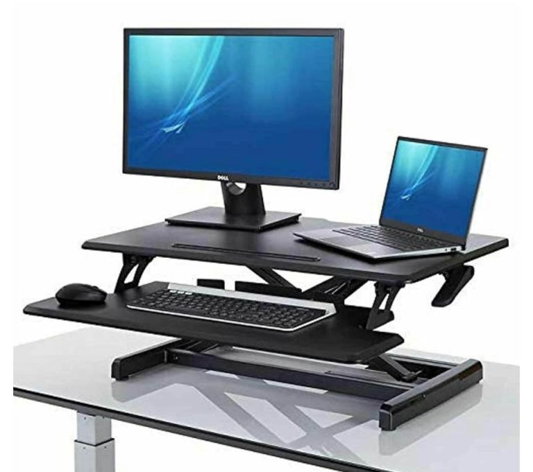 Seville Classics Airlift Pro Pneumatic Sit-to-Stand Desk Riser Adjustable Standing Desk