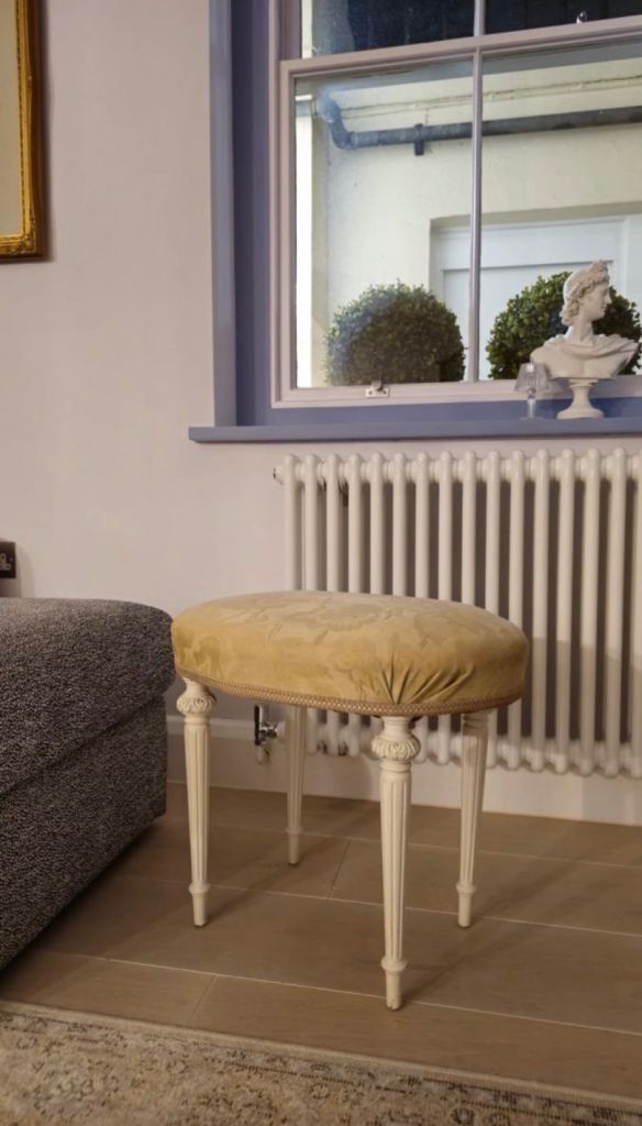 Beige Antique French Carved Baroque Footstool