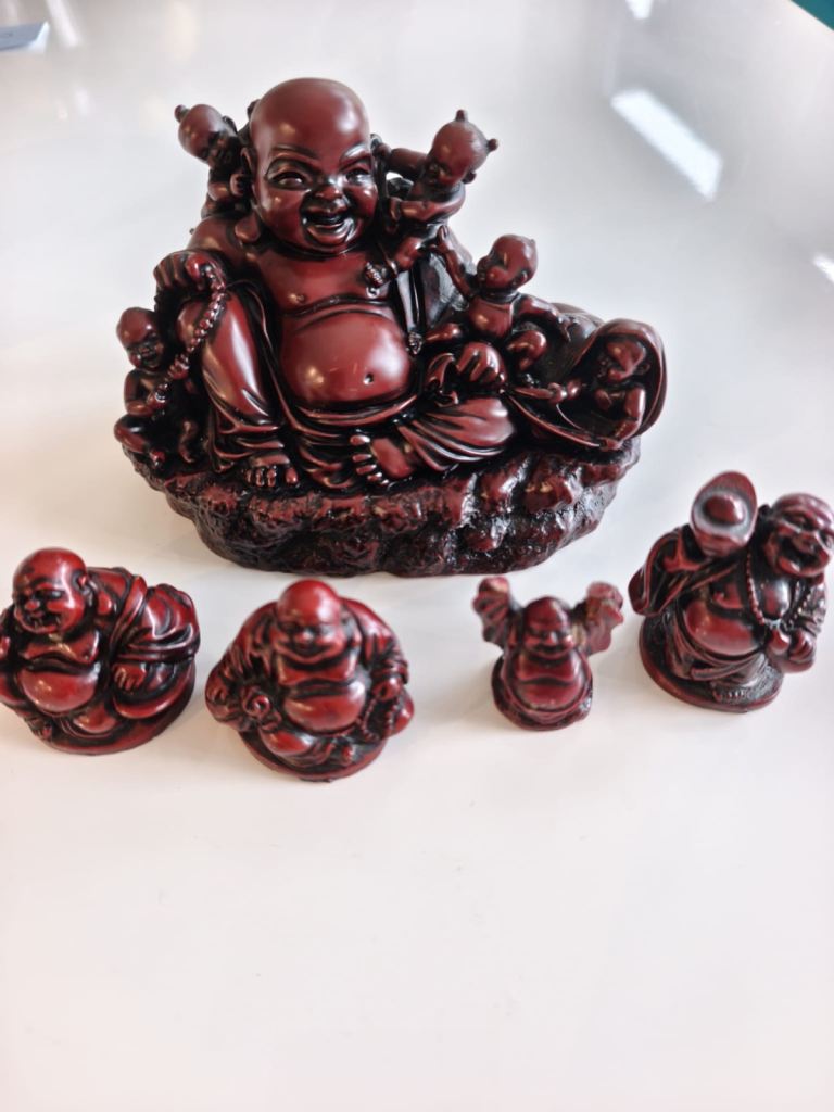 Set of 6 Red Happy Buddha Figurines
