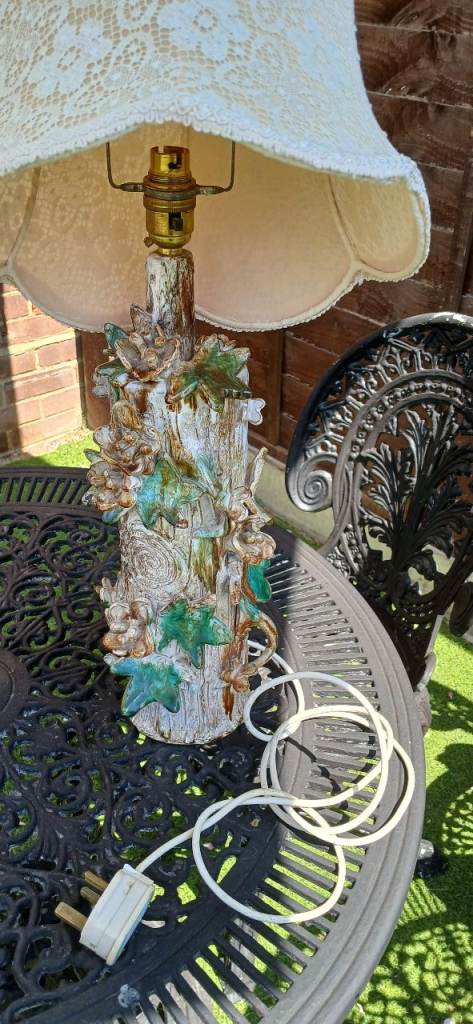Vintage Ceramic Table Lamp with Floral Design and Shade