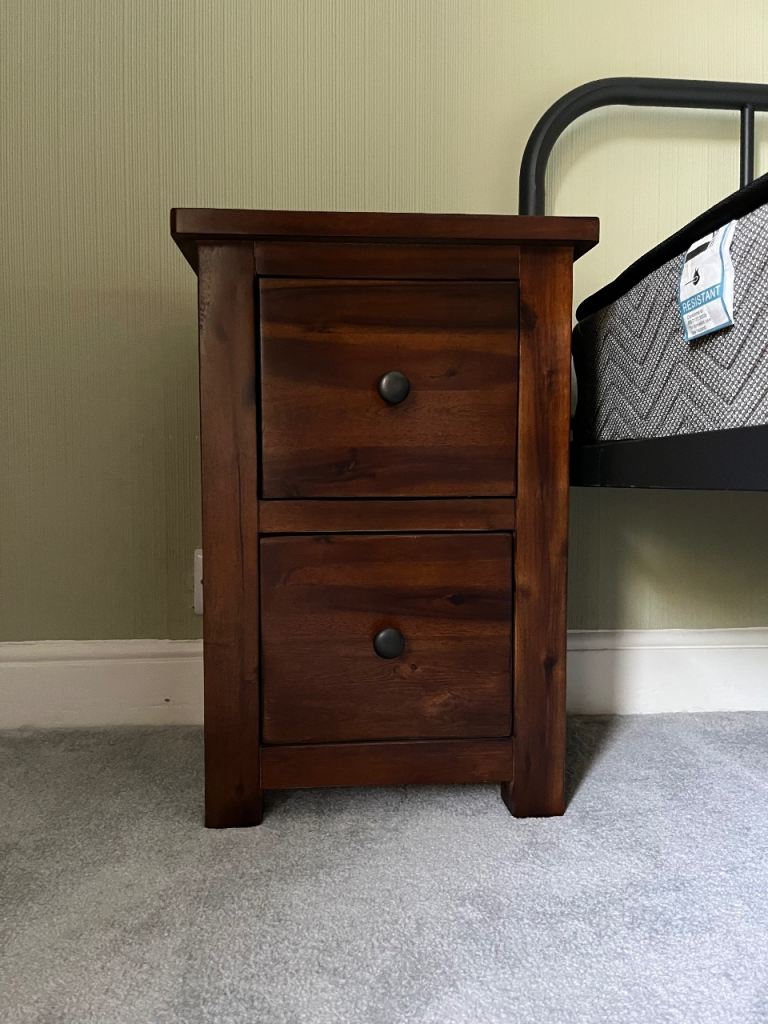 Acacia bedside table set dark wood 
