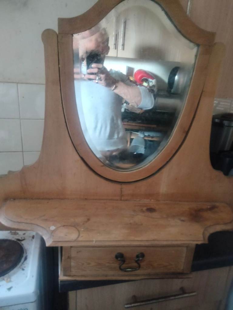 Wooden Mirror with Shelf and Drawer – Good Condition