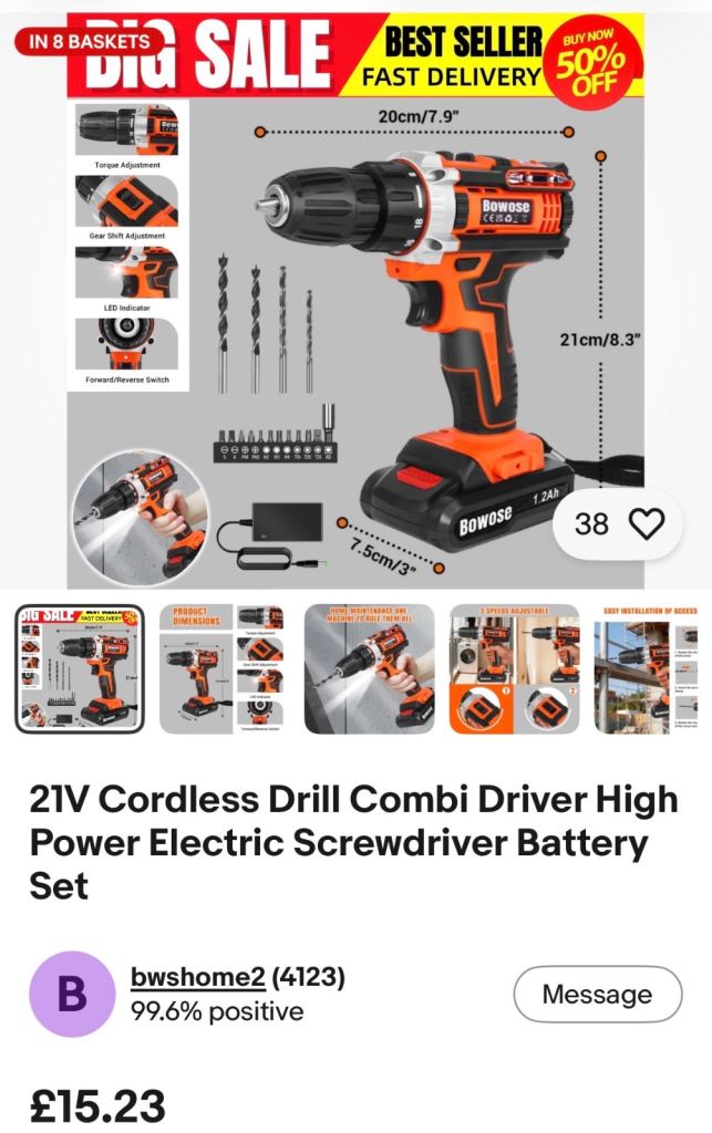 Bowose 21V Cordless Drill Combi Driver Set – New